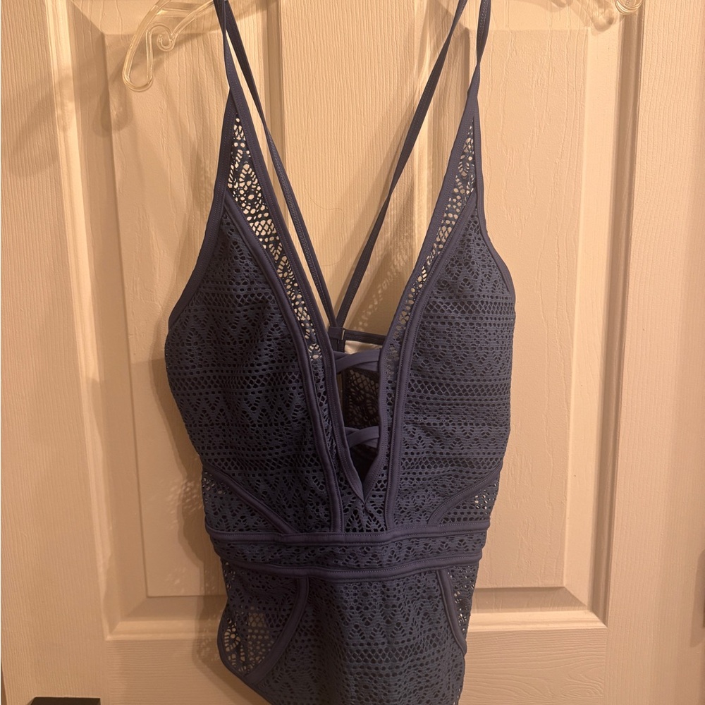 Blue Crocheted One-Piece Swimsuit
